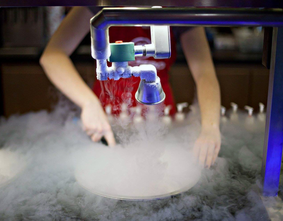 liquid nitrogen ice cream being made
